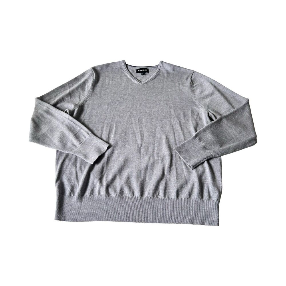 Bonobos Mens XL Extra Fine Merino Wool V-Neck‎ Sweater Heather Grey BST00744N